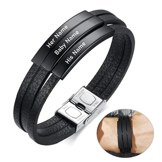 Bracelet Cuir Homme Personnalisé Noir