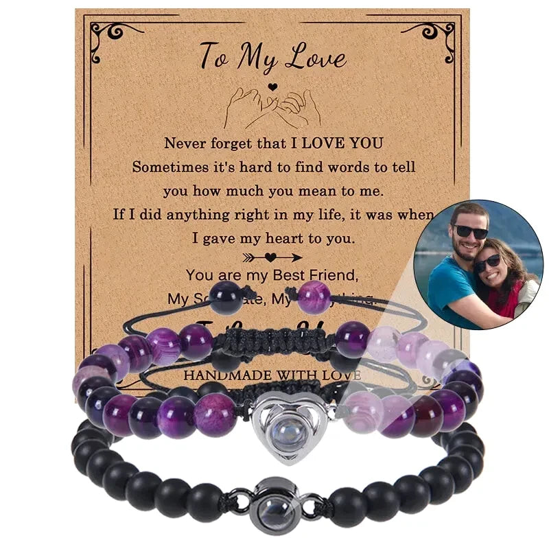 Bracelet Duo Couple Personnalisé Violet et Noir