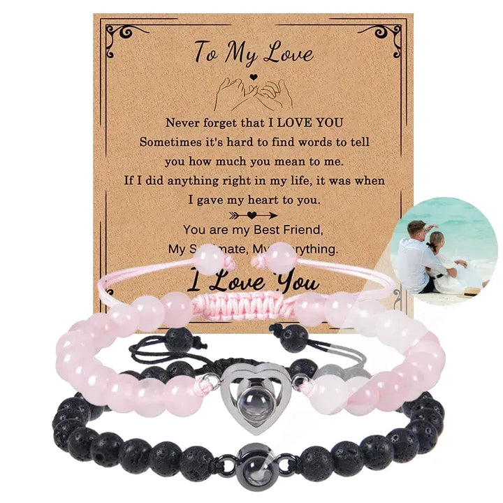 Bracelet Duo Couple Personnalisé Rose et Noir