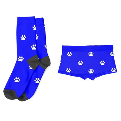 Caleçon et Chaussettes Personnalisables Chien ou Chat Bleu