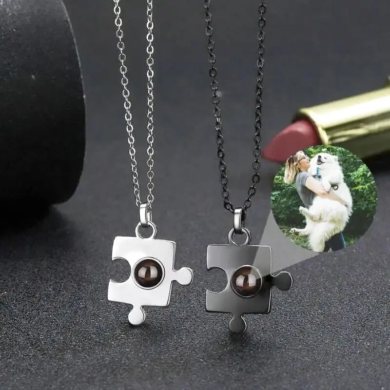 Collier pour Couple Puzzle Personnalisé Noir + Argent