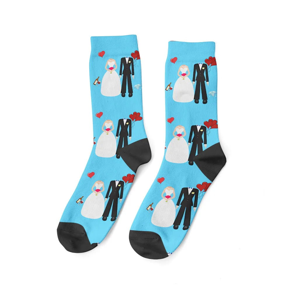 Paire de Chaussettes Couple et Mariage Bleu