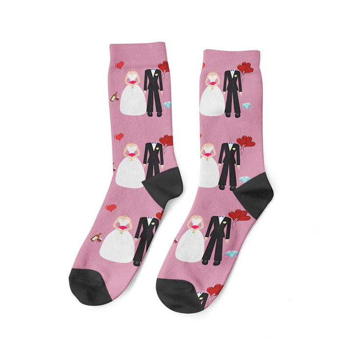 Paire de Chaussettes Couple et Mariage Rose